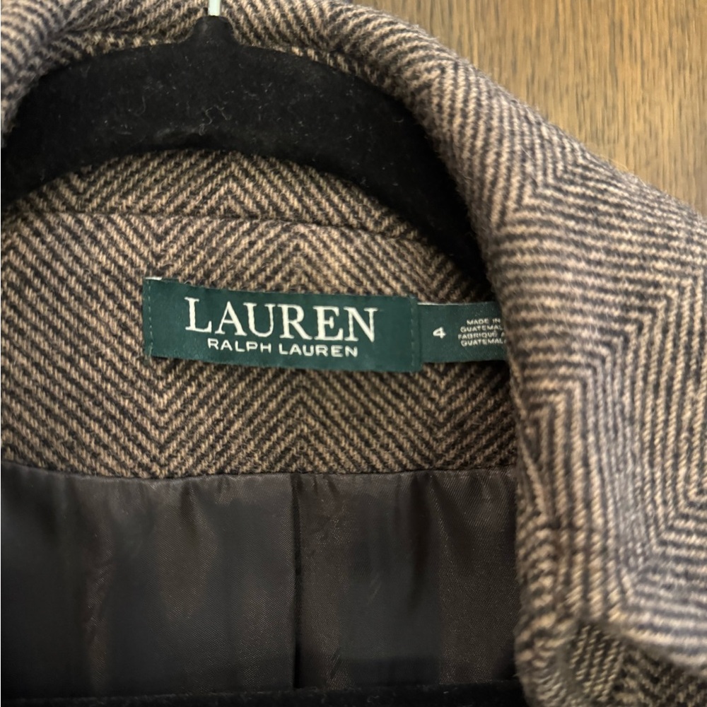 Ralph Lauren Brown Herringbone Double-Breasted Maxi Pea Coat - Picture 3 of 11